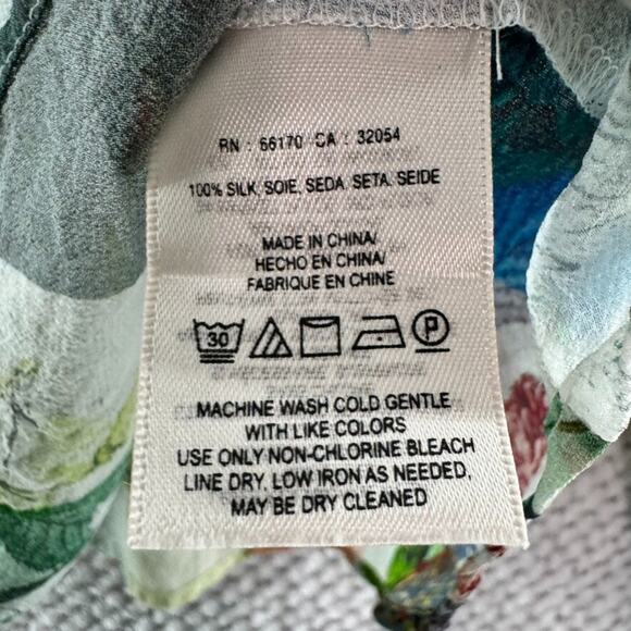 LEIFSDOTTIR Top Women 4 Green Silk Floral Catappa Blouse Crew Neck Ballon Sleeve - Picture 16 of 16